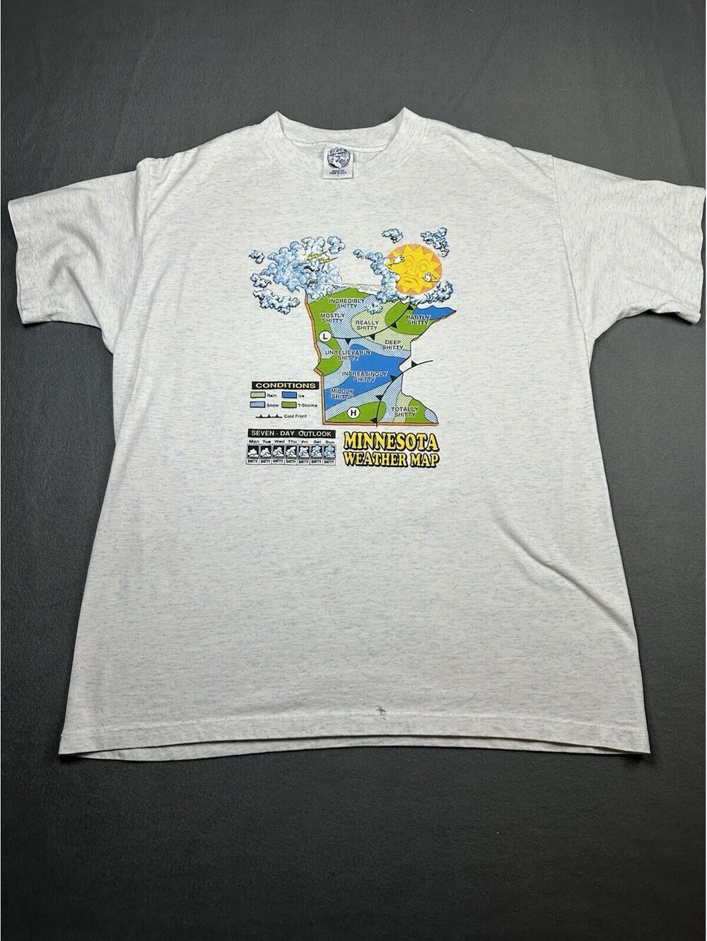 Vintage 90's Minnesota Weather Map Parody T-Shirt Size Large Made in USA